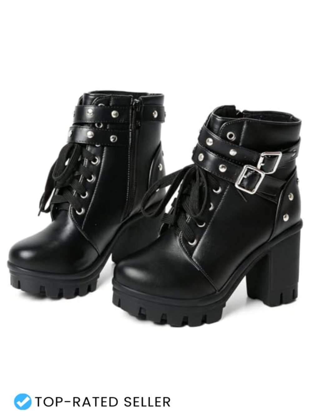 Women's Chunky Platform Ankle Combat Boots PU Leather Block Heel Combat & Moto